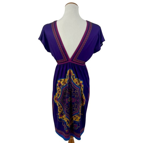 Flying Tomato Double V-Neck Purple & Gold Boho Printed Mini Dress - Picture 7 of 11